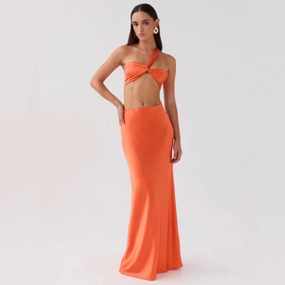 COPY - NWT Peppermayo Hidden Oasis Satin Maxi SKIRT - Tangerine - Picture 5 of 7